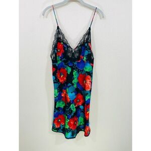 Vtg 80s Lingerie Floral Slip Babydoll Lace Gown Size M Indulgence Made‎ in USA